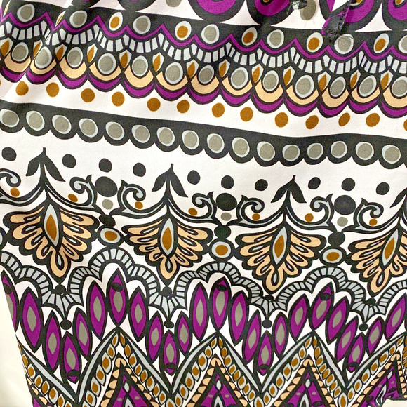 New Directions Size XL Peasant Top Tunic Blouse Boho Purple Gray Tan Floral Chic - Picture 3 of 9